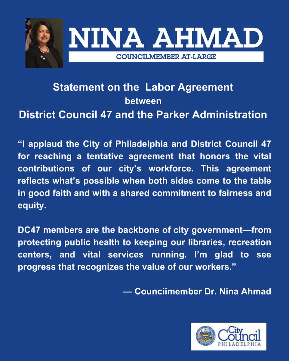 cmninaahmad's tweet image. My statement on the tentative labor agreement between DC47 and the city. #dc47
