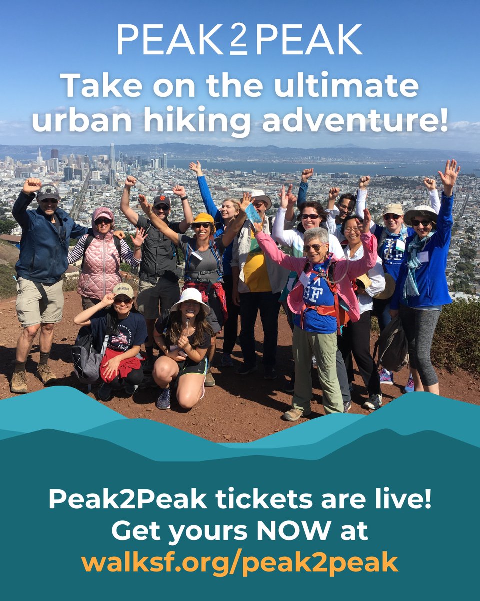 walksf's tweet image. Kick off your fall with the ultimate hiking adventure. 🥾
This year’s event falls on September 13 and is sure to make you fall in love with the city all over again. 🌉
Peak2Peak is always a blast and always sells out. ➡️ Buy tickets now at walksf.org/peak2peak. ⛰️
#IWalkSF…