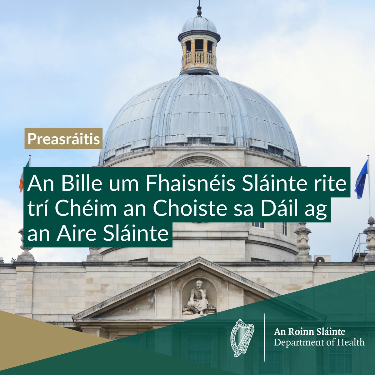 Forálann an Bille um Fhaisnéis Sláinte do bhunú taifead sláinte leictreonach do gach othar in Éirinn, chomh maith le rochtain na n-othar ar a sonraí sláinte féin a fheabhsú agus faisnéis sláinte a roinnt go cuí do chúram díreach. 

gov.ie/ga/an-roinn-sl…