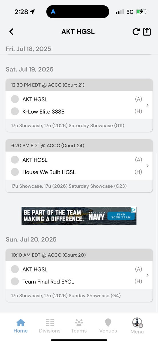 My schedule for the last live period in Atlantic City.