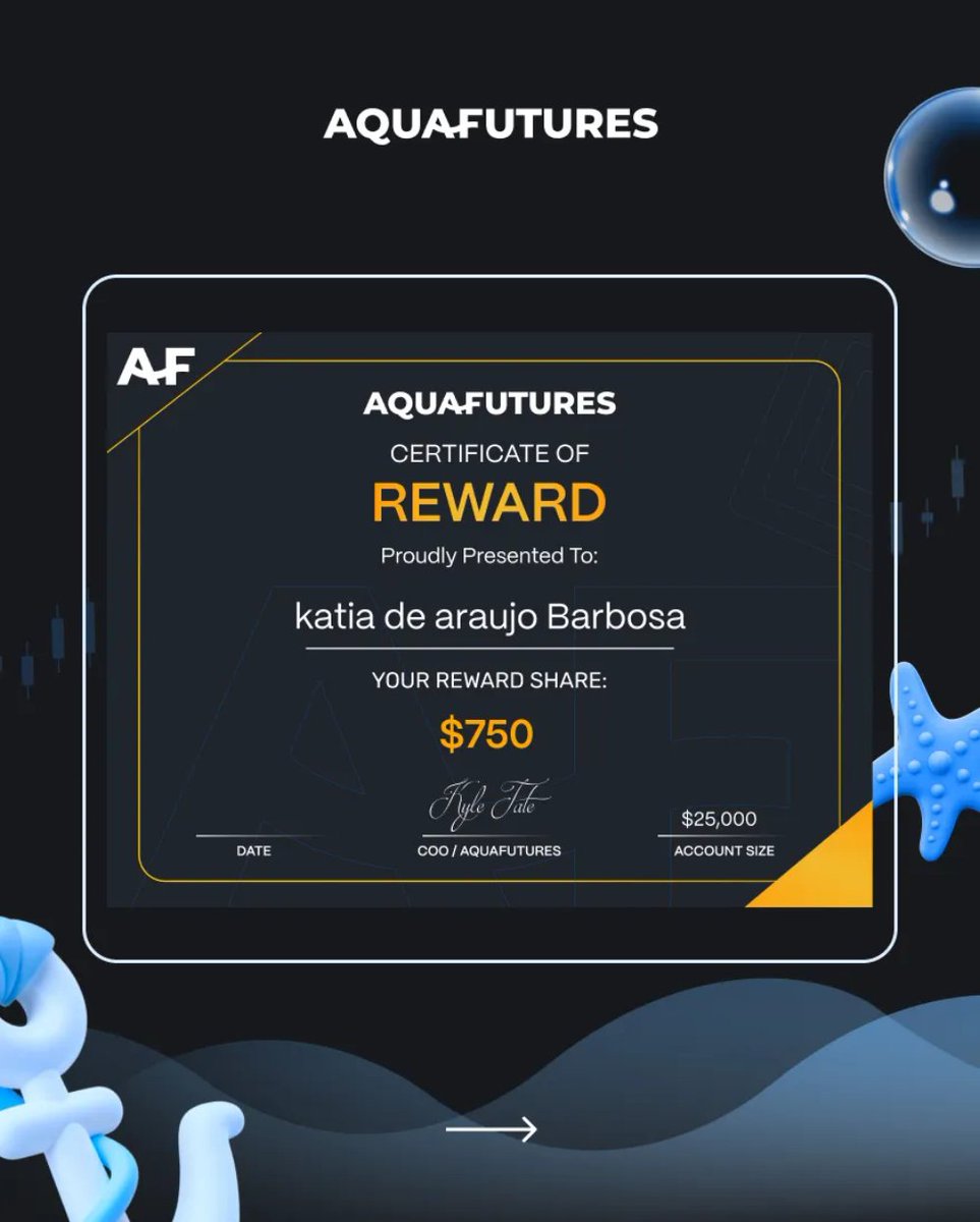Aqua_Futures's tweet image. Another round of traders has been rewarded for their consistency and execution
Here's who stood out this week
✅ Katia de Araujo Barbosa earned $750 from a 25K account
✅ Ralf Cesar earned $1,500 from a 50K account
✅ Yash Tyagi locked in $750 from a 25K account
✅ Viktor Filip…