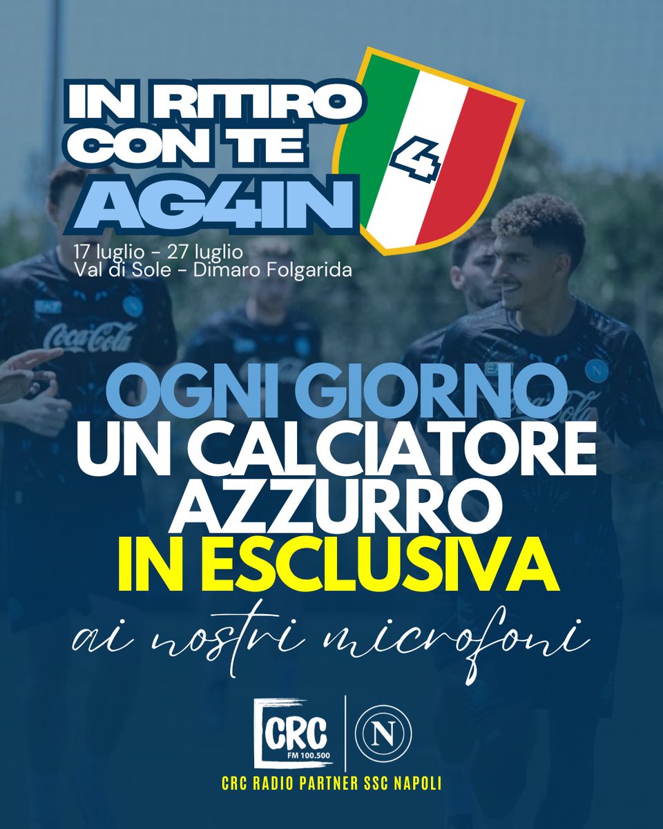 Vivi il ritiro di Dimaro con Radio CRC ‼️

Non perderti le interviste esclusive che ogni giorno realizzeremo con i calciatori del #Napoli 🎙️

TUTTI I GIORNI un protagonista azzurro ospite a Radio CRC 🤩

Perché ovunque tu sia, noi siamo In Ritiro Con Te – #Ag4in  💪🔵

#SSCNapoli