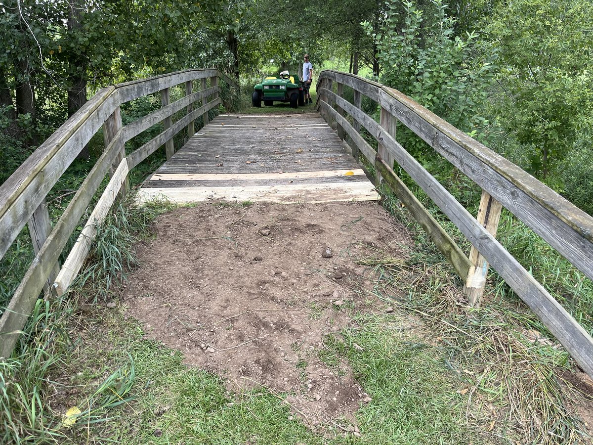 Thank you to Dylan and Jacob for repairing the bridge on the nature trail today. Summer is for sprucing up!