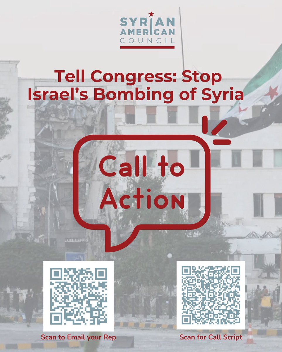 sa_council's tweet image. 🚨 URGENT: Tell Congress to Stop Israeli Strikes on Syria
📝 Step 1: Email your elected officials
📩 It takes just 30 seconds → actionbutton.nationbuilder.com/share/SPK-QERA…
📞 Step 2: Make a quick call
Both the email tool and the call script are also accessible via the QR code.