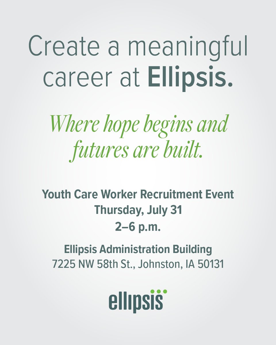 We’re hiring Youth Care Workers—and you’re invited to learn more on July 31 at the Johnston Campus!

✅ Competitive pay
✅ Full benefits
✅ Evening &amp; weekend hours available

Bring your resume, meet our team, and see what it’s like to work with purpose. 
tr.ee/2clJ0hV15m