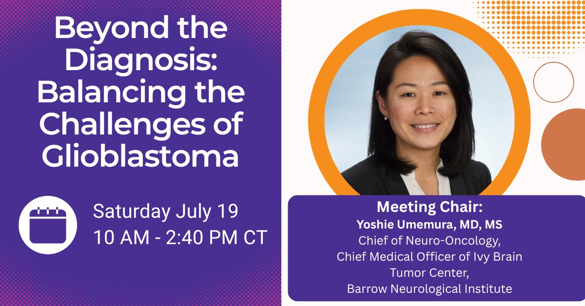 IvyBrainTumCtr's tweet image. Join us for Beyond the Diagnosis: Balancing the Challenges of Glioblastoma — a free, virtual meeting from @theABTA. This program was created to guide, support, and uplift anyone affected by GBM.
Reserve your spot now: bit.ly/2025JulyPFM