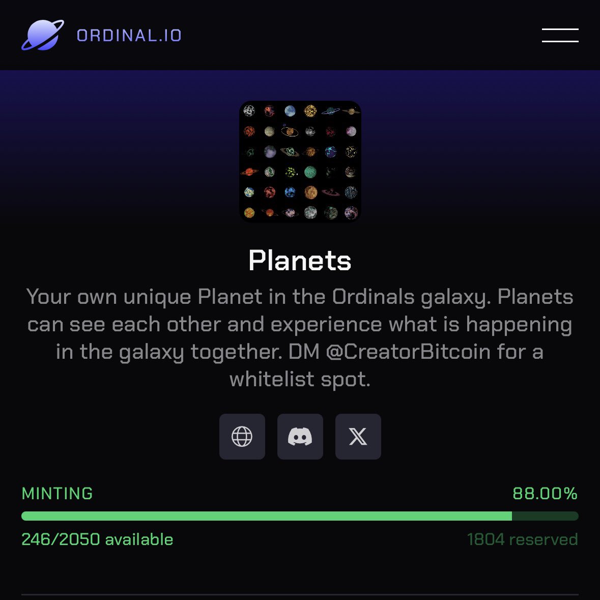 CreatorBitcoin's tweet image. Good morning intergalactic friends
Thanks to you, Planets is now 88% minted. And that's special. Thank you 🙏