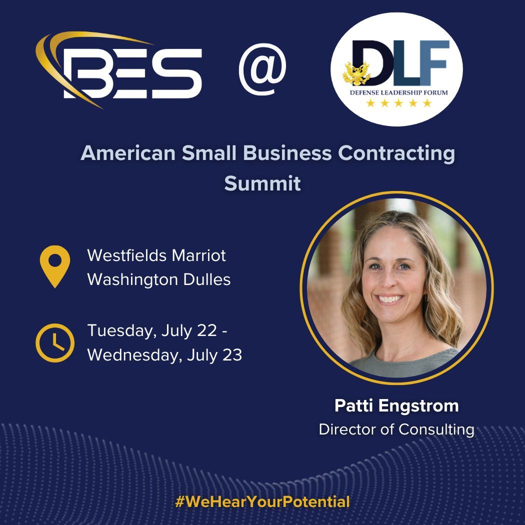 BES_LLC's tweet image. BES is heading to D.C. next week to attend the American Small Business Contracting Summit hosted by the Defense Leadership Forum!

We’re excited to have Patti Engstrom, our Director of Consulting, representing BES at this year’s summit.

#WeHearYourPotential #SDVOSB