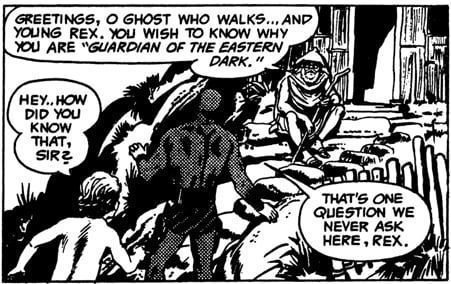 Chronicle_Tweet's tweet image. Was Old Man Mozz potentially more than a story teller back in 1977? We often comment that Tony DePaul was the one who moved Mozz’ character from a walking chronicle to a seer but was #LeeFalk already planning the career change?

Art by #SyBarry
#ThePhantom #Phantom