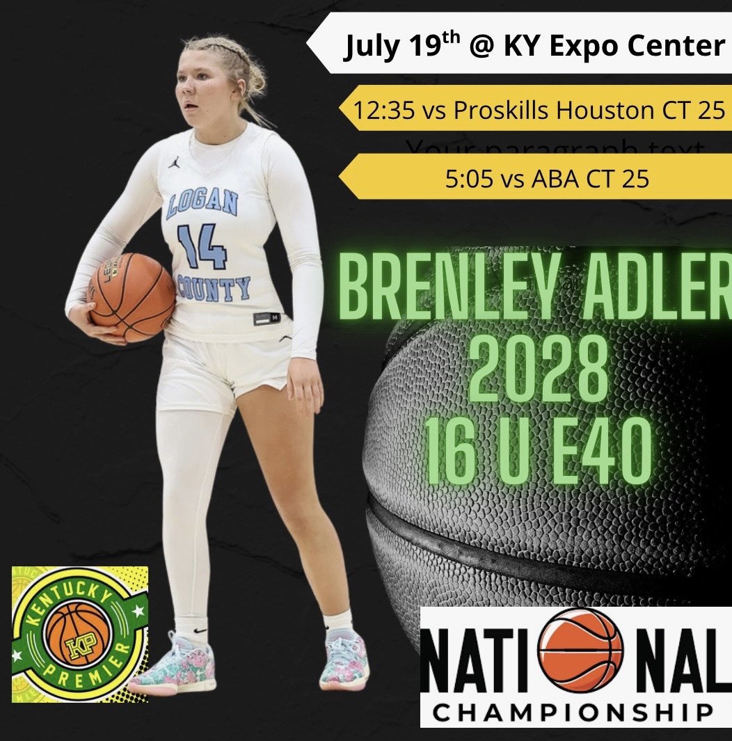 Brenley Adler (@brenley_adler14) on Twitter photo So sad it’s my last one with <a href="/KYPE40U16/">KYP- E40 Robertson/Adler</a>, but can’t wait to play with my girls again. Games for the following days will be bracket play. Hope to see you there! <a href="/alyxwhite_/">Alyx White</a> <a href="/PGHAkeem/">Akeem Webb</a> <a href="/riseupsports1/">Rise Up Sports Media</a> <a href="/KY_PrepReport/">Kentucky Prep Report</a> <a href="/JrAllStarBB/">Jr. All-Star Girls Basketball</a> <a href="/JasonLitz/">Jason Litz</a> <a href="/KentuckyPremier/">Kentucky Premier EYBL</a> <a href="/vaughtsviews/">Vaughts' Views</a> <a href="/NateInSports/">Nate Bryan</a> So sad it’s my last one with <a href="/KYPE40U16/">KYP- E40 Robertson/Adler</a>, but can’t wait to play with my girls again. Games for the following days will be bracket play. Hope to see you there! <a href="/alyxwhite_/">Alyx White</a> <a href="/PGHAkeem/">Akeem Webb</a> <a href="/riseupsports1/">Rise Up Sports Media</a> <a href="/KY_PrepReport/">Kentucky Prep Report</a> <a href="/JrAllStarBB/">Jr. All-Star Girls Basketball</a> <a href="/JasonLitz/">Jason Litz</a> <a href="/KentuckyPremier/">Kentucky Premier EYBL</a> <a href="/vaughtsviews/">Vaughts' Views</a> <a href="/NateInSports/">Nate Bryan</a>