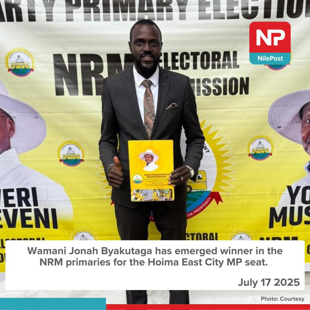 Former <a href="/nextmediaug/">Next Media</a> Journalist Wamani Jonah Byakutaga has won the #NRMPrimaries Hoima East City MP seat.