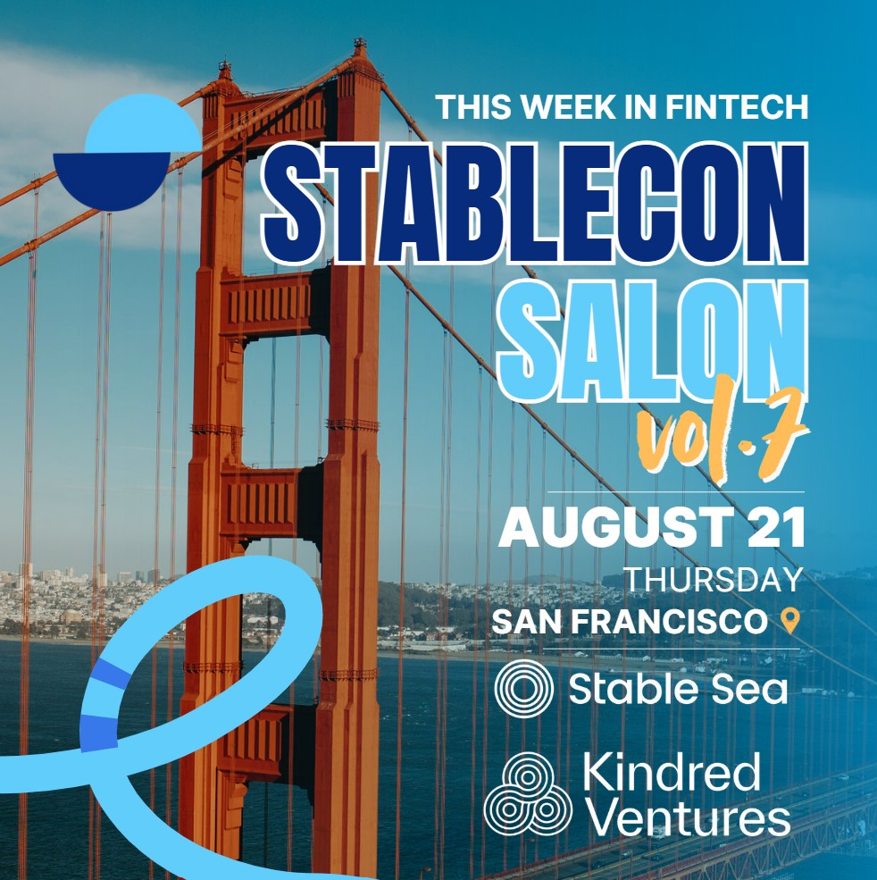 Stable Sea (@stablesea_xyz) on Twitter photo 🚀 Join us Aug 21st for <a href="/thestablecon/">stablecon</a> salon in SF! It's the 7th edition of the famed #stablecoin meetup, 1st time in SF. 🌉
📅 Aug 21, 5:30-7:30PM
🤝 Hosted by <a href="/twifintech/">This Week in Fintech</a>, <a href="/stablesea_xyz/">Stable Sea</a>, <a href="/KindredVentures/">Kindred Ventures</a>
📌 RSVP: lu.ma/stableconsalon…
Limited spots available. 🚀 Join us Aug 21st for <a href="/thestablecon/">stablecon</a> salon in SF! It's the 7th edition of the famed #stablecoin meetup, 1st time in SF. 🌉
📅 Aug 21, 5:30-7:30PM
🤝 Hosted by <a href="/twifintech/">This Week in Fintech</a>, <a href="/stablesea_xyz/">Stable Sea</a>, <a href="/KindredVentures/">Kindred Ventures</a>
📌 RSVP: lu.ma/stableconsalon…
Limited spots available.