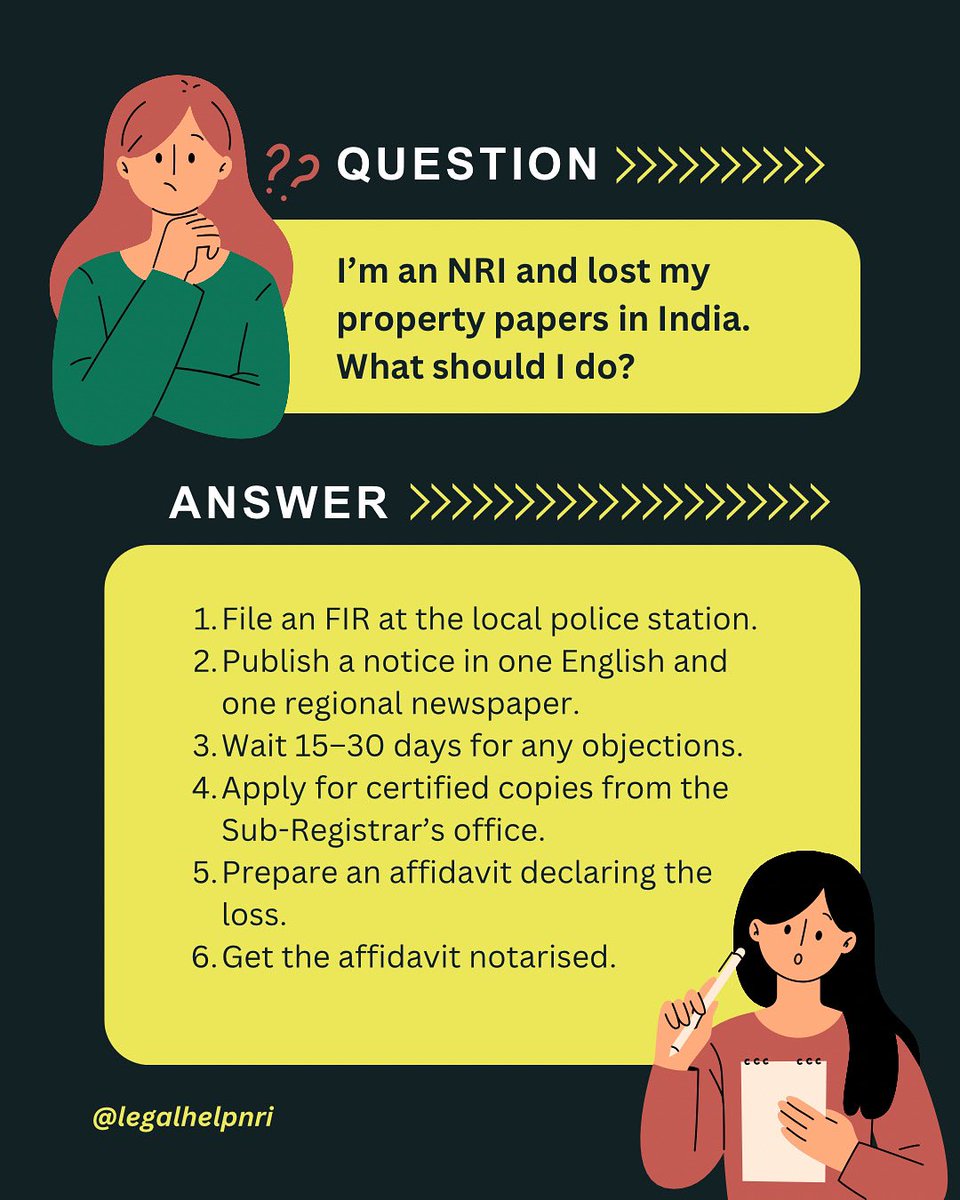 Simonandjoseph1's tweet image. 📞 Call/WhatsApp: +91-9915569222
🌐 legalhelpnri.com
📩 Book a free consultation today! Send your queries to query@legalhelpnri.com and follow @legalhelpnri for informative content.

#LostPropertyPapers #NRIPropertyHelp #LegalHelpNRI #FIRProcess #DocumentReissue