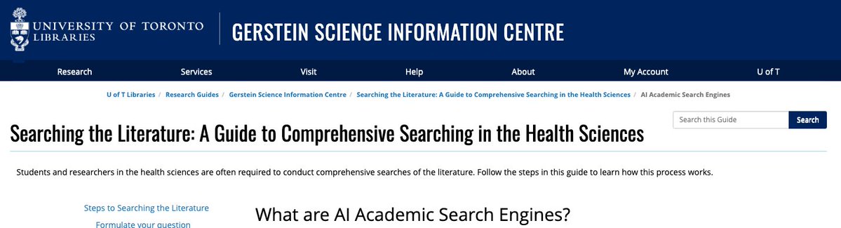 Dr. Edward Oates (@traumaticum) on Twitter photo Discovered that the University of Toronto Library <a href="/uoftlibraries/">U of T Libraries</a> has included the-literature.com in their list of Academic AI Search Engines! Right up there next to Consensus, Elicit and Scite.
As an old USyd Alumnus, perhaps <a href="/Sydney_Library/">Sydney Uni Library</a> would be interested in a look?! Discovered that the University of Toronto Library <a href="/uoftlibraries/">U of T Libraries</a> has included the-literature.com in their list of Academic AI Search Engines! Right up there next to Consensus, Elicit and Scite.
As an old USyd Alumnus, perhaps <a href="/Sydney_Library/">Sydney Uni Library</a> would be interested in a look?!