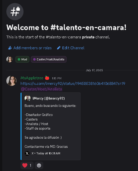 Puse un apartado en mi Discord de collabs para cositas para casters y así... espero les gusta a quienes están!

Creo es más fácil que tagear gente y no quepan todos los @