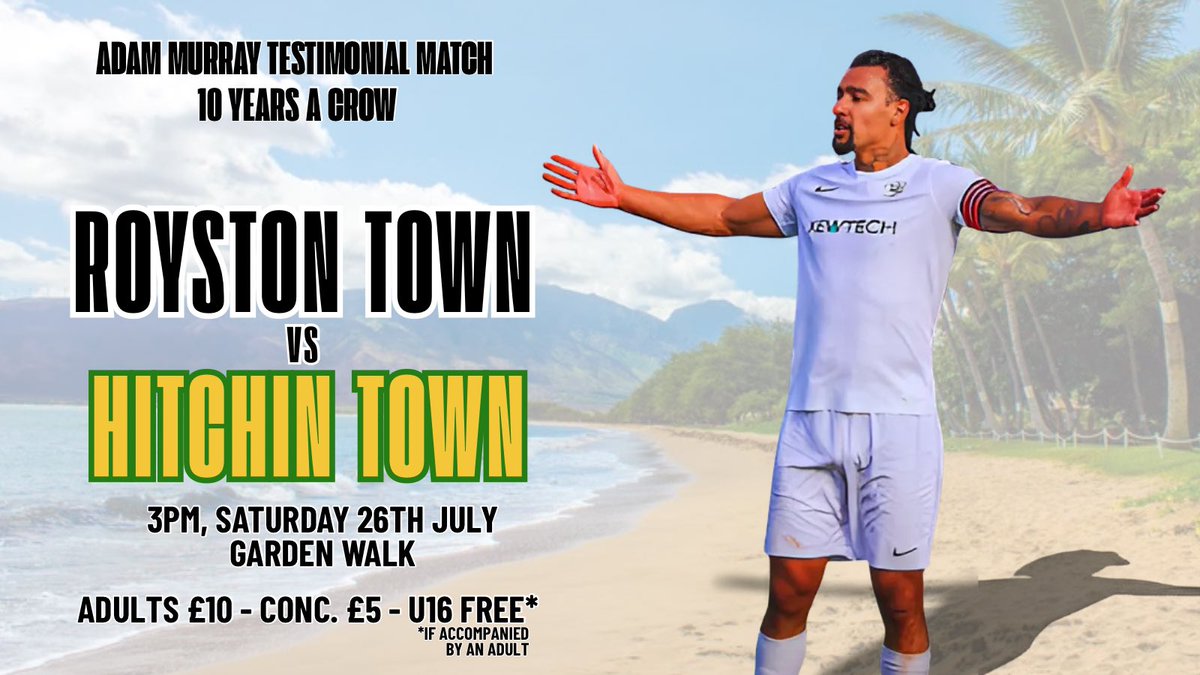 RoystonTownFC's tweet photo. DIARY DATE: Next Saturday we host @HitchinTownFC in @89minty’s testimonial match!  Hawaiian shirts optional… 🤣🩴🏄🏻‍♀️🏝️ https://t.co/sqiIMbx7pu