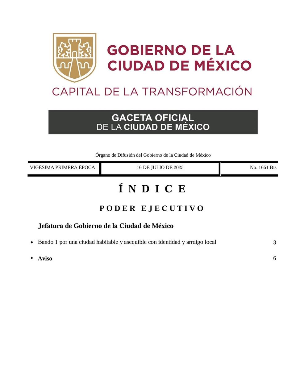 Alejandro Encinas (@a_encinas_r) on Twitter photo Les comparto la publicación en la Gaceta Oficial de la CDMX del “Bando 1” por una ciudad habitable y asequible con identidad y arraigo local
Un paso firme de <a href="/ClaraBrugadaM/">Clara Brugada Molina</a> y el <a href="/GobCDMX/">Gobierno de la Ciudad de México</a> para frenar la gentrificación y garantizar el Derecho a la Ciudad
Conócelo aquí: Les comparto la publicación en la Gaceta Oficial de la CDMX del “Bando 1” por una ciudad habitable y asequible con identidad y arraigo local
Un paso firme de <a href="/ClaraBrugadaM/">Clara Brugada Molina</a> y el <a href="/GobCDMX/">Gobierno de la Ciudad de México</a> para frenar la gentrificación y garantizar el Derecho a la Ciudad
Conócelo aquí: