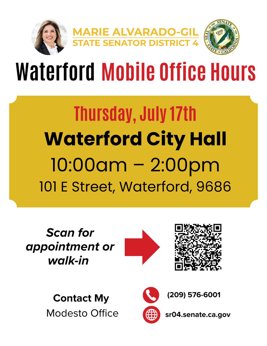 AlvaradoGilSD4's tweet image. Joey from Team Alvarado-Gil is currently out at Waterford City Hall staffing mobile office hours until 2pm today. If you need assistance with a state agency such as DMV, EDD, CalVet - or have a legislative question/concern - come by and introduce yourself!