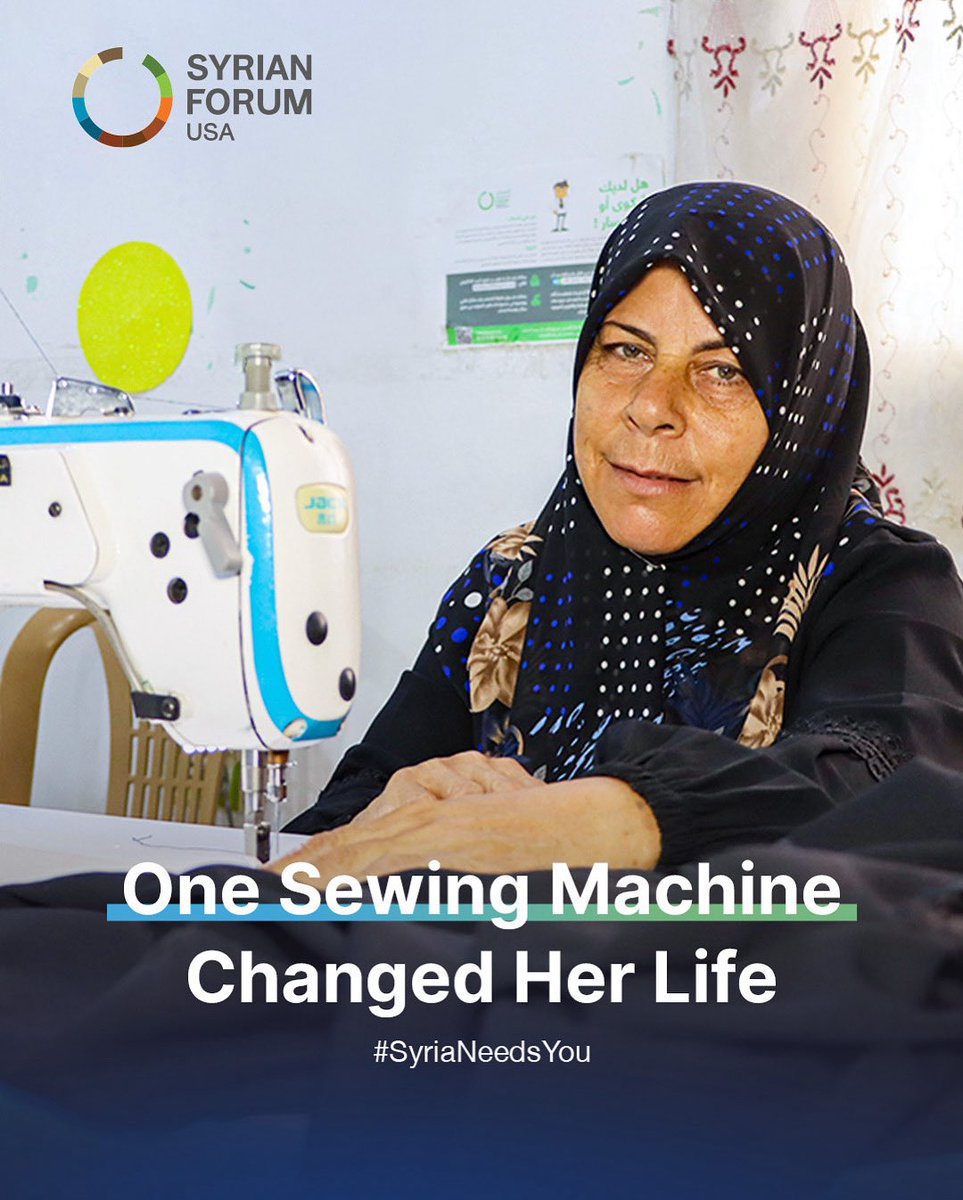 SyrianForumUSA's tweet image. Mariam held onto hope when she had nothing else.
A small sewing machine, funded by a small grant, became her lifeline.
She stitched clothes — and a future — for her children.
Today, she's not only feeding her family, but giving jobs to others in need.
This is what your…
