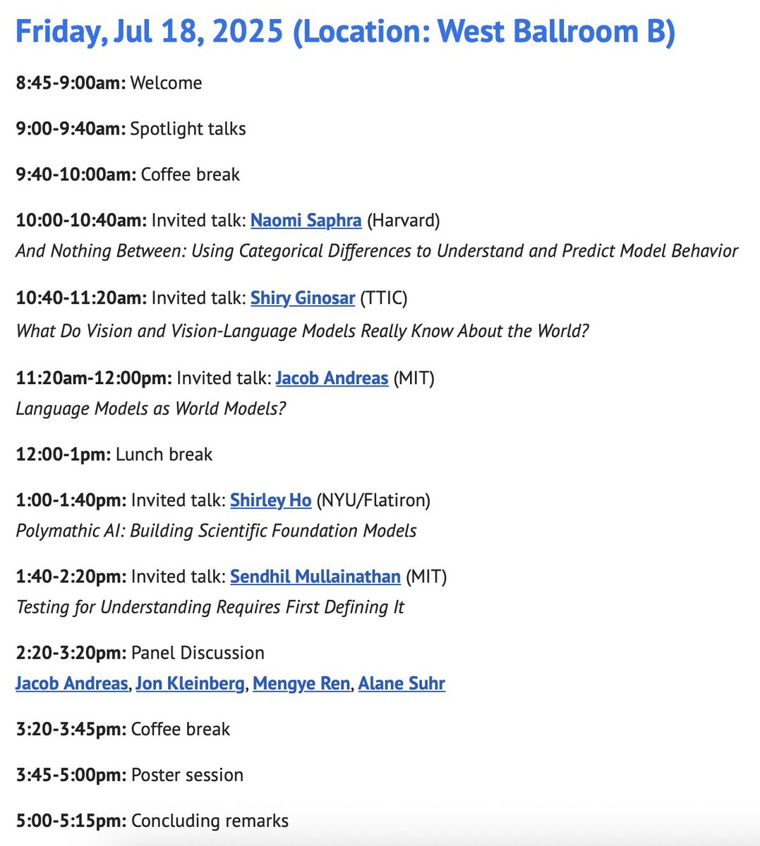 Join us for the Workshop on Assessing World Models at ICML tomorrow!

When: Friday July 17, 8:45am-5:15pm
Where: West Ballroom B (same floor as registration)