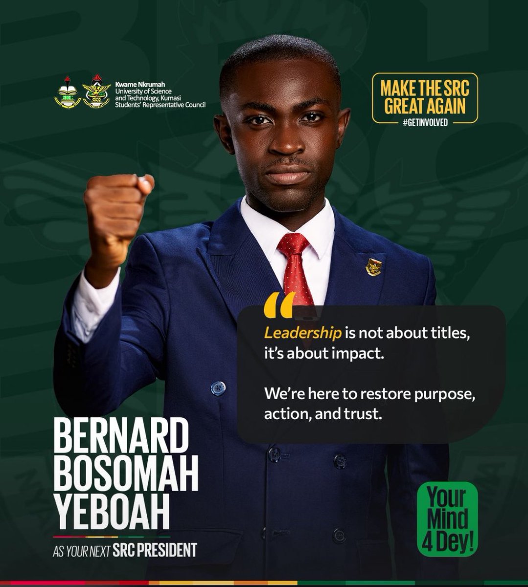 Kobby_Maestro10's tweet image. Bernard Bosomah Yeboah stands for;
Advocacy✅️
Trustworthy✅️ 
Commitment ✅️
Experience ✅️

I know my 65th SRC president💯, do you know yours?🤷🏾
Join Team BBY, and LET&apos;S MAKE THE SRC GREAT AGAIN!
#YourMind4Dey 
#GetInvolved