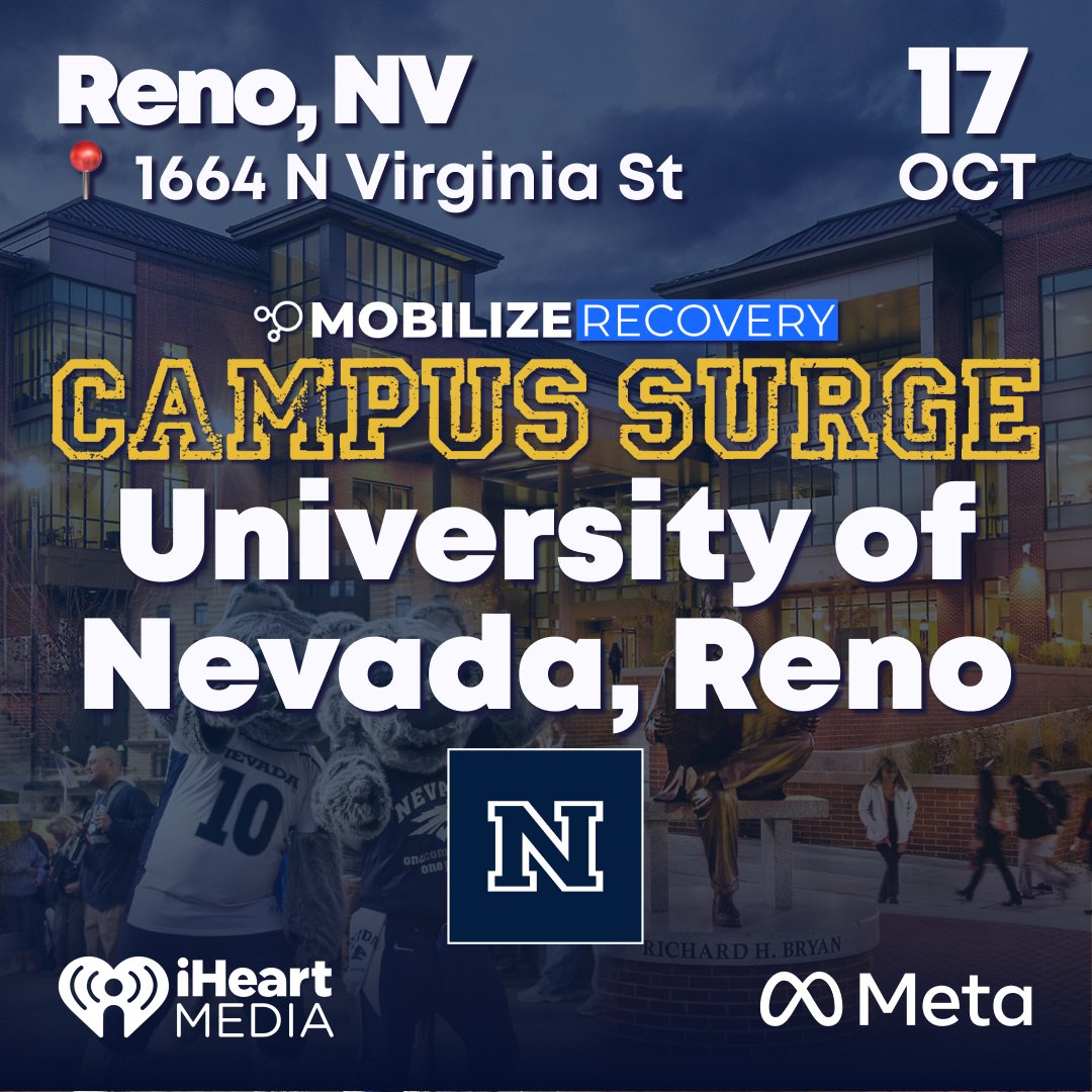 MobilizeRecover's tweet image. Hey Wolf Pack, are you ready?
Mobilize Recovery’s Campus Surge 2025 is coming to the University of Nevada, Reno, on Friday, October 17th. This isn’t your typical campus event!
Think of it as part festival, part empowerment rally. Expect interactive workshops on addiction and…