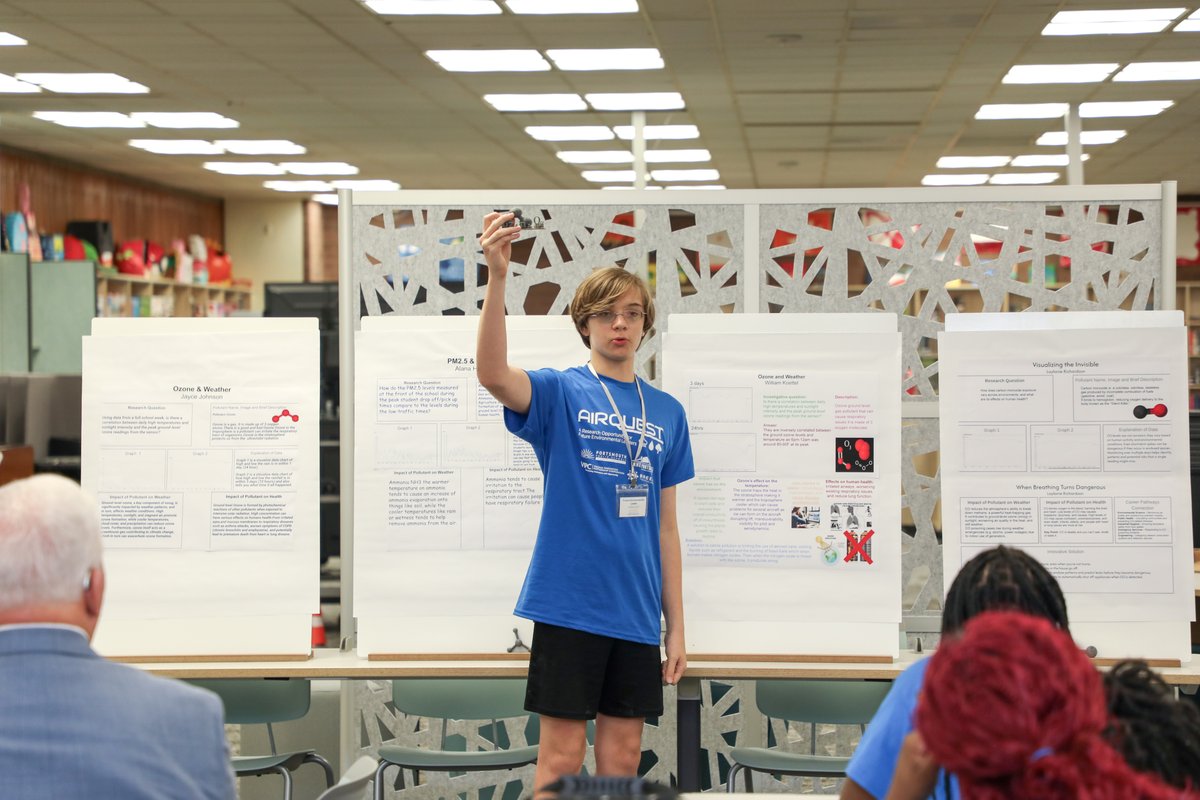 PortsVASchools's tweet image. Today, AirQuest student participants Alana Harris and William Koettel presented the group's findings and data-driven recommendations on how to improve air quality in populated areas to local stakeholders. Check back later for a video that delves deeper into the camp! #PPSShines