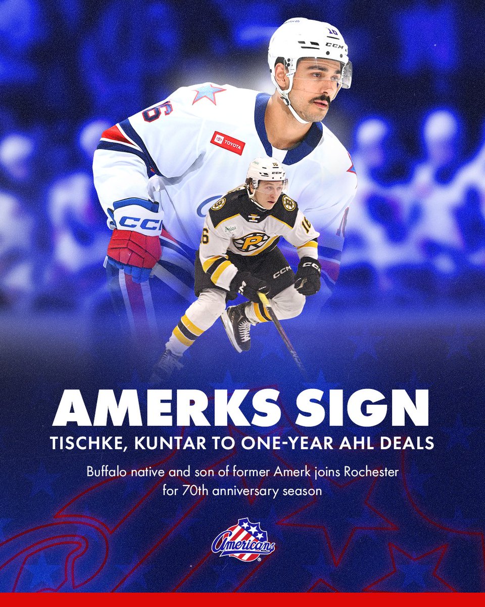 AmerksHockey's tweet image. Tischer and a new guy?! 🤷♂️
Both guys signed a one-year contract in @TheAHL!
READ MORE | bit.ly/3GuluUc