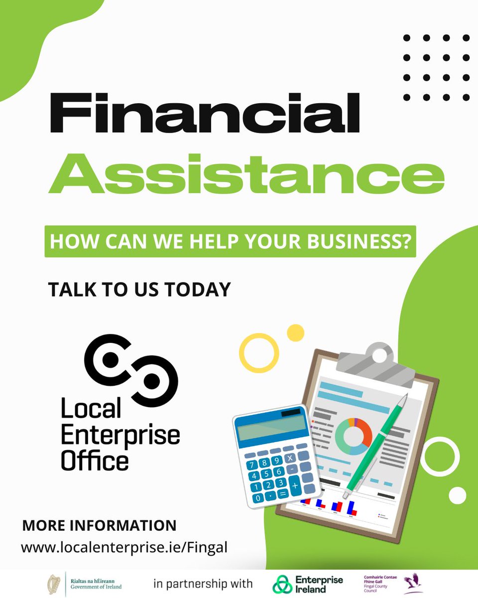 How do Local Enterprise Offices help businesses financially? 🪴

LEOs can assist in the establishment and/or development of new and existing enterprises, provided the businesses are commercially viable. For more information, check  our website: localenterprise.ie/Fingal/Financi…