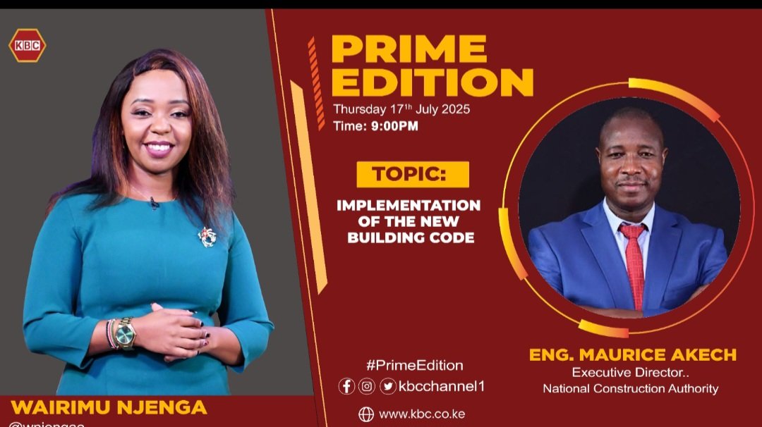 Join us in a few and let's engage on the implementation of the New Building Code that would bring sanity to the construction sector, which in the past had recorded many challenges, mainly in safety. <a href="/KBCChannel1/">KBC Channel 1 News</a>