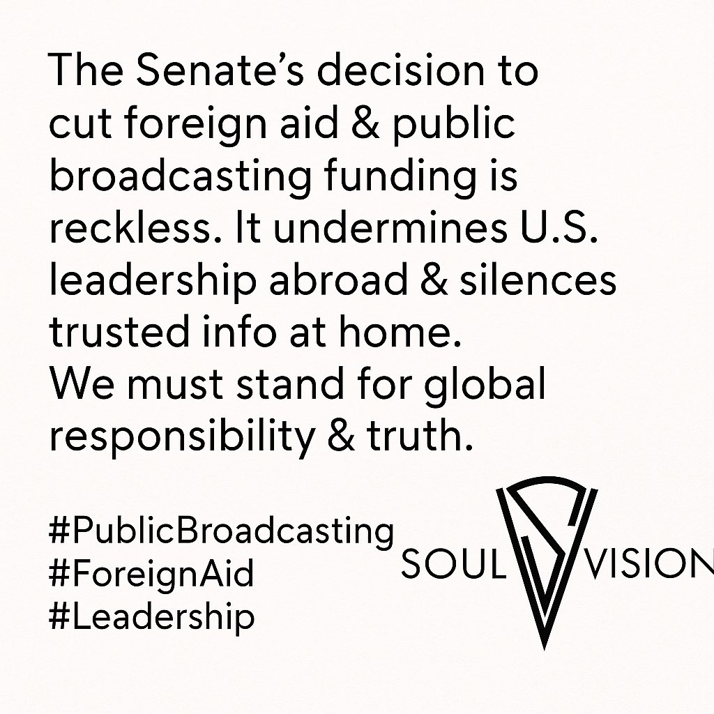 The Senate’s decision to cut foreign aid &amp; public broadcasting funding is reckless. It undermines U.S. leadership abroad &amp; silences trusted info at home. We must stand for global responsibility &amp; truth. #PublicBroadcasting #ForeignAid #Leadership