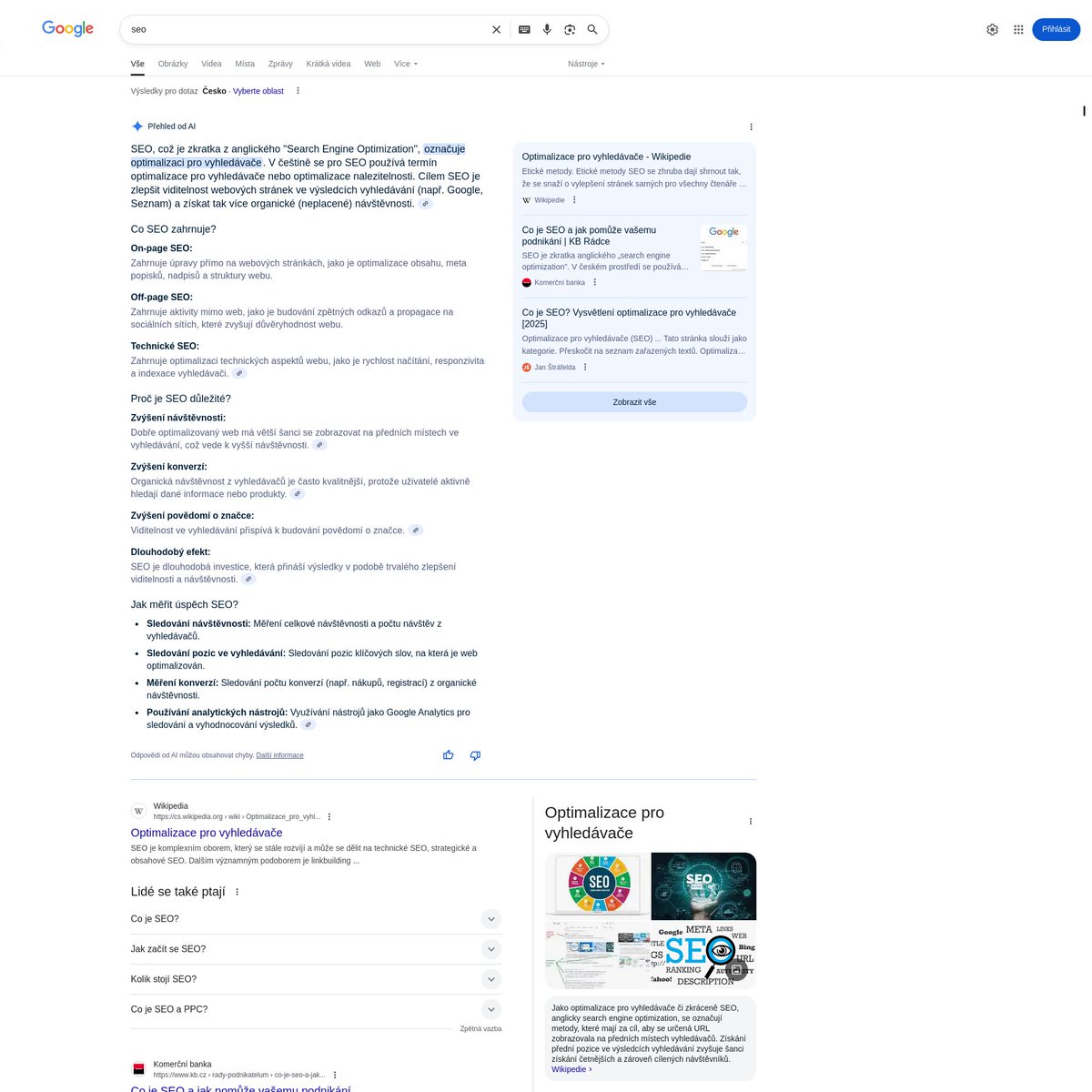 Při sledování hashtag#AIO na Google, chcete znát celou odpověď AI nebo Vám jen stačí jestli je tam Vaše/konkurence doména? A co takhle screenshot celého SERPu? AIO měříme už nějakou dobu, screeny dělat taky umíme ;) Zatím to není veřejné a proto se ptám Vás ;)
hashtag #seo