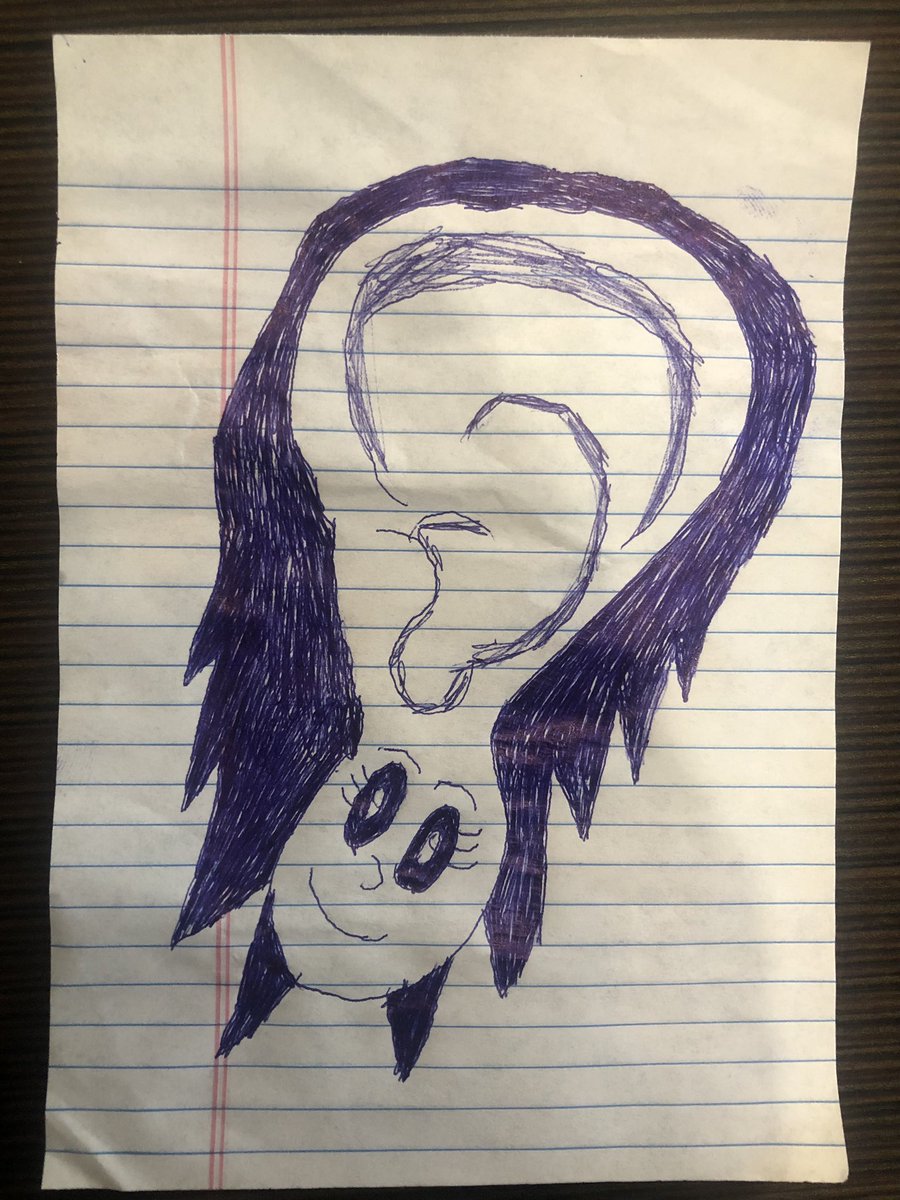 thatbluedemon's tweet image. Was scrolling through some old photos and found this cursed piece of art of Erma as an ear. I call her EARMA 😬