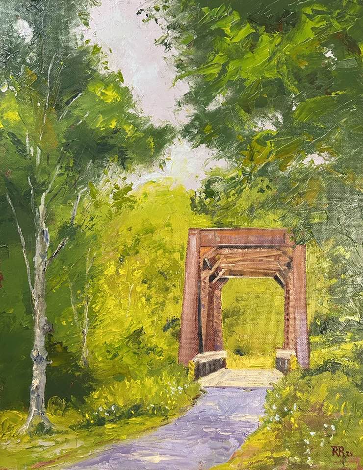 rproperiii's tweet image. Fun bike ride with my super-fit wife on the Lamoille Rail Trail. I stopped to take a picture as a reference for this painting. Not because I was tired.