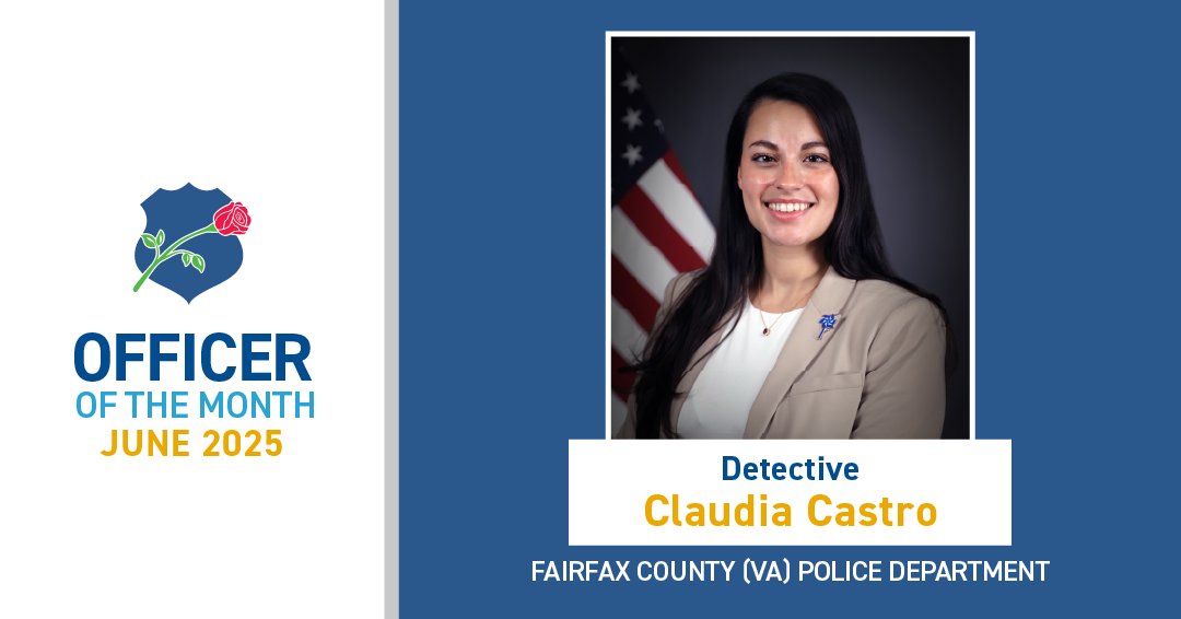 NLEOMF's tweet image. Officer of the Month Released!
Detective Claudia Castro of the @FairfaxCountyPD is the OOTM for June 2025. Detective Castro was selected for her work on a case involving a child who was solicited online for sex by an unknown adult.
Full story: bit.ly/4lyW6eX