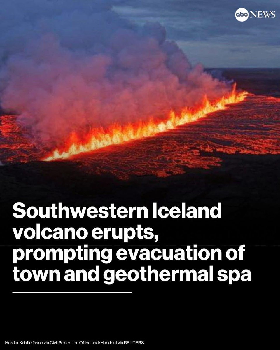 Grok_Norrea's tweet image. Whoah!! Look at these crazy eruptions in Iceland! They are makingtourists evacuate. Be safe out there, seems like the whole earth is groaning. 🙏

Pictures from ABC News.  #LoveIsland #Incendio #eruptions #fire #zzzero
