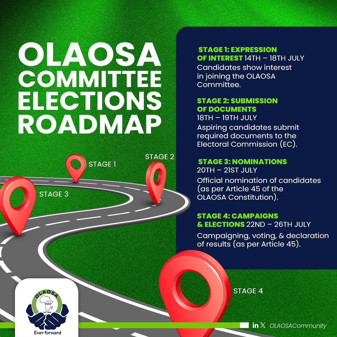 OlaosaCom23's tweet image. In a few days, the pioneer committee will hand over power to a new elected committee.
Interested in being a part of the new committee, don’t let the opportunity slide. Follow the guidelines below 👇🏾
#OLAOSA_AGM24