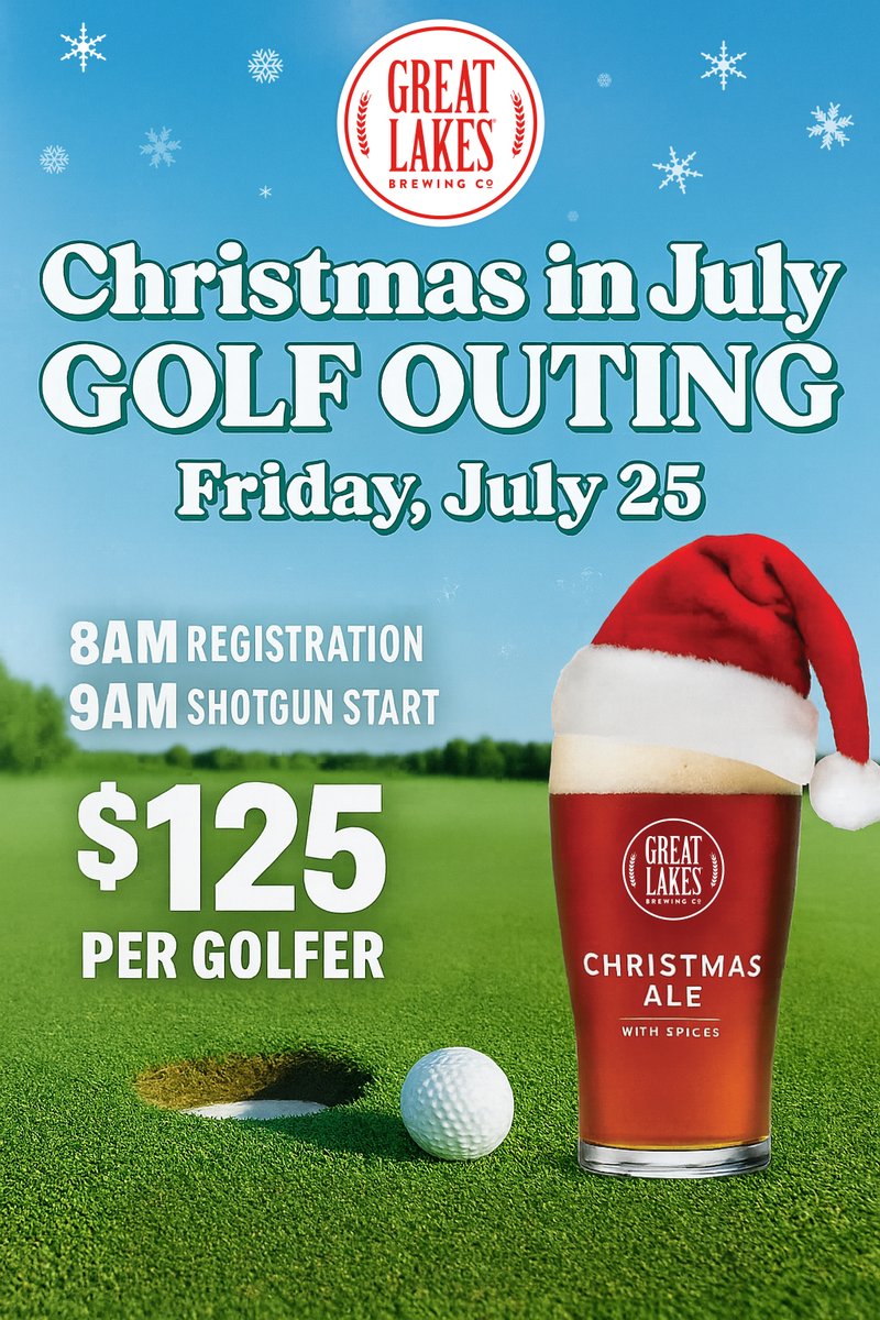 🎄🍻 Tee it up for a holly jolly good time!

Register today for the The Great Lakes Brewing Co. Christmas in July Golf Outing on Friday, July 25th! 

Spots are filling fast — Don’t miss out!

Register Online at: bit.ly/GLBCChristmasJ… 

Or call us at (440) 748-8231 to register