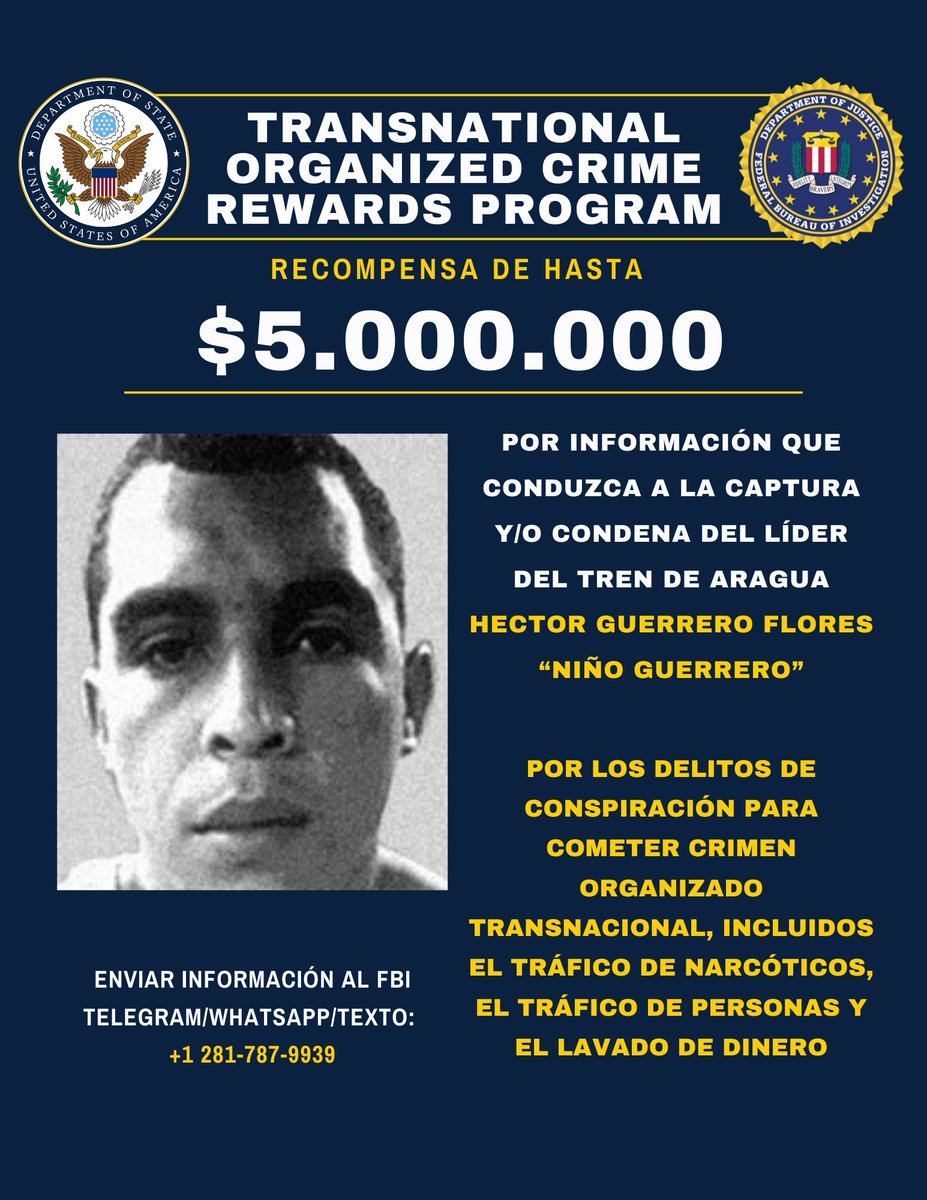 usembassyve's tweet image. Oficina del Departamento de Estado de EE. UU. para Asuntos Internacionales de Narcóticos y Aplicación de la Ley (@StateINL): El Tren de Aragua es una organización vil y debe ser detenida. EE. UU. sanciona al fundador de esta organización terrorista extranjera, Héctor Rusthenford…