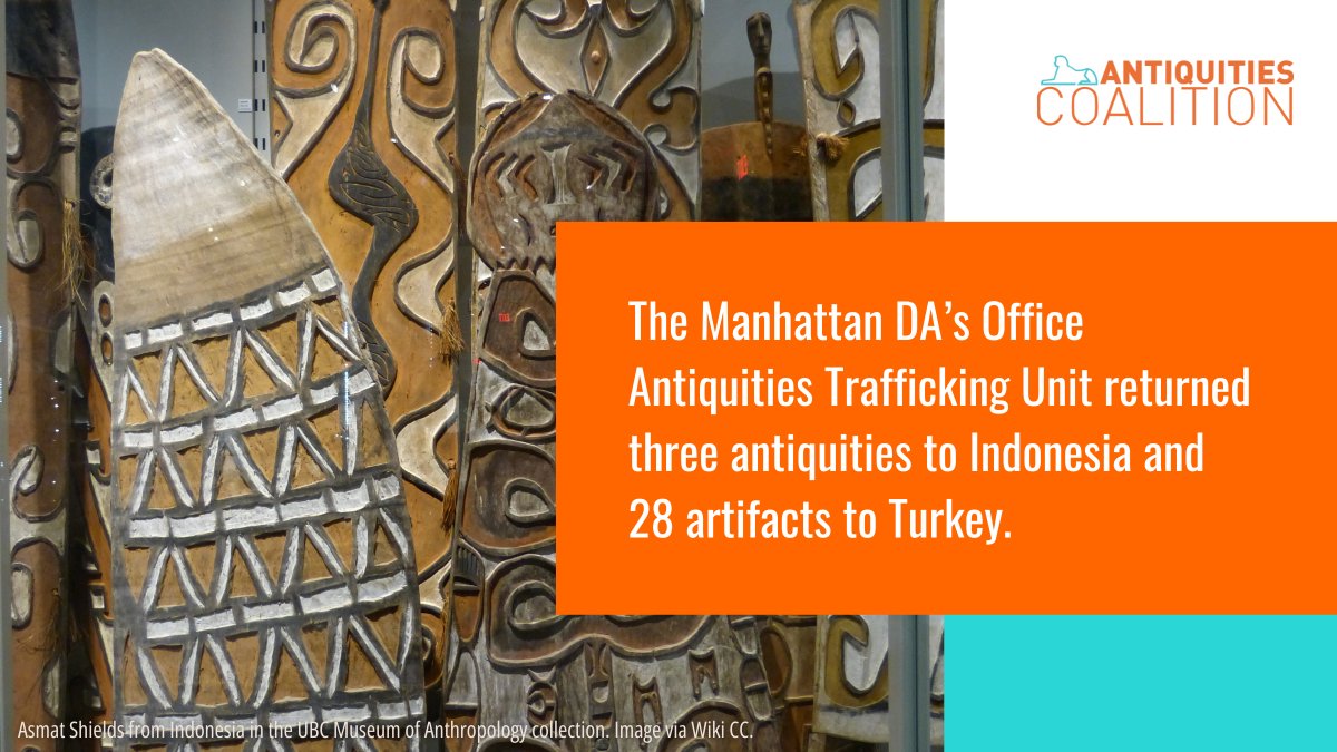 CombatLooting's tweet image. The AC congratulates the @ManhattanDA Antiquities Trafficking Unit, @IndonesiainDC, and @TC_VasingtonBE for the restitution of three artifacts to #Indonesia and 28 antiquities to #Turkey.
🛡️Read More: manhattanda.org/d-a-bragg-anno…