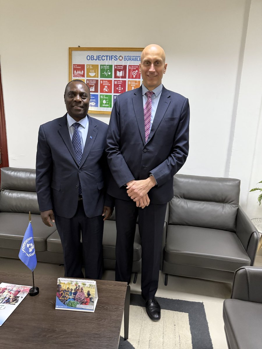 Great meeting with the new US Chargé d’Affaires to Chad, Bill Flens. We reaffirmed the strong UN–US partnership and our shared commitment to advancing Chad’s development priorities. Looking forward to continued collaboration for the benefit of the Chadian people. 🇺🇳🇺🇸 #onutchad