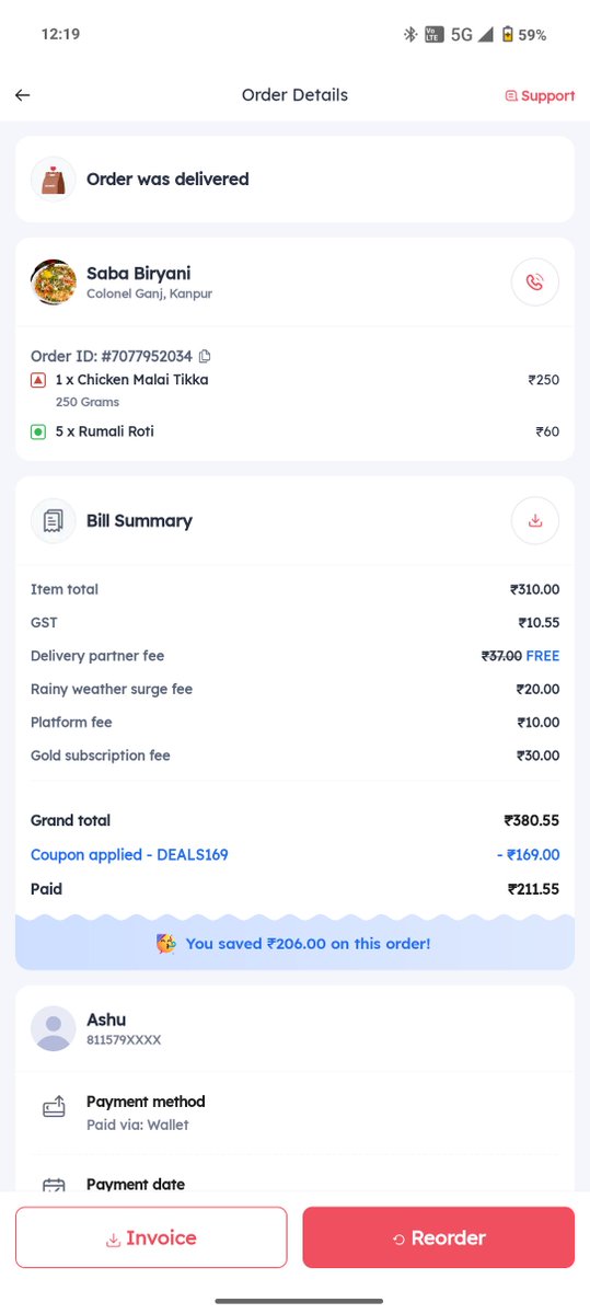 Salba101's tweet photo. @zomatocare  I have received the wrong order. I ordered chicken malai tikka with 5 rumali roti but received mutton gravy with parathe. I don't eat mutton. I want my full refund of money instead of https://t.co/WJpxHAWg9m is wrong giving unfair compensation deal. https://t.co/jkny6DB0S5