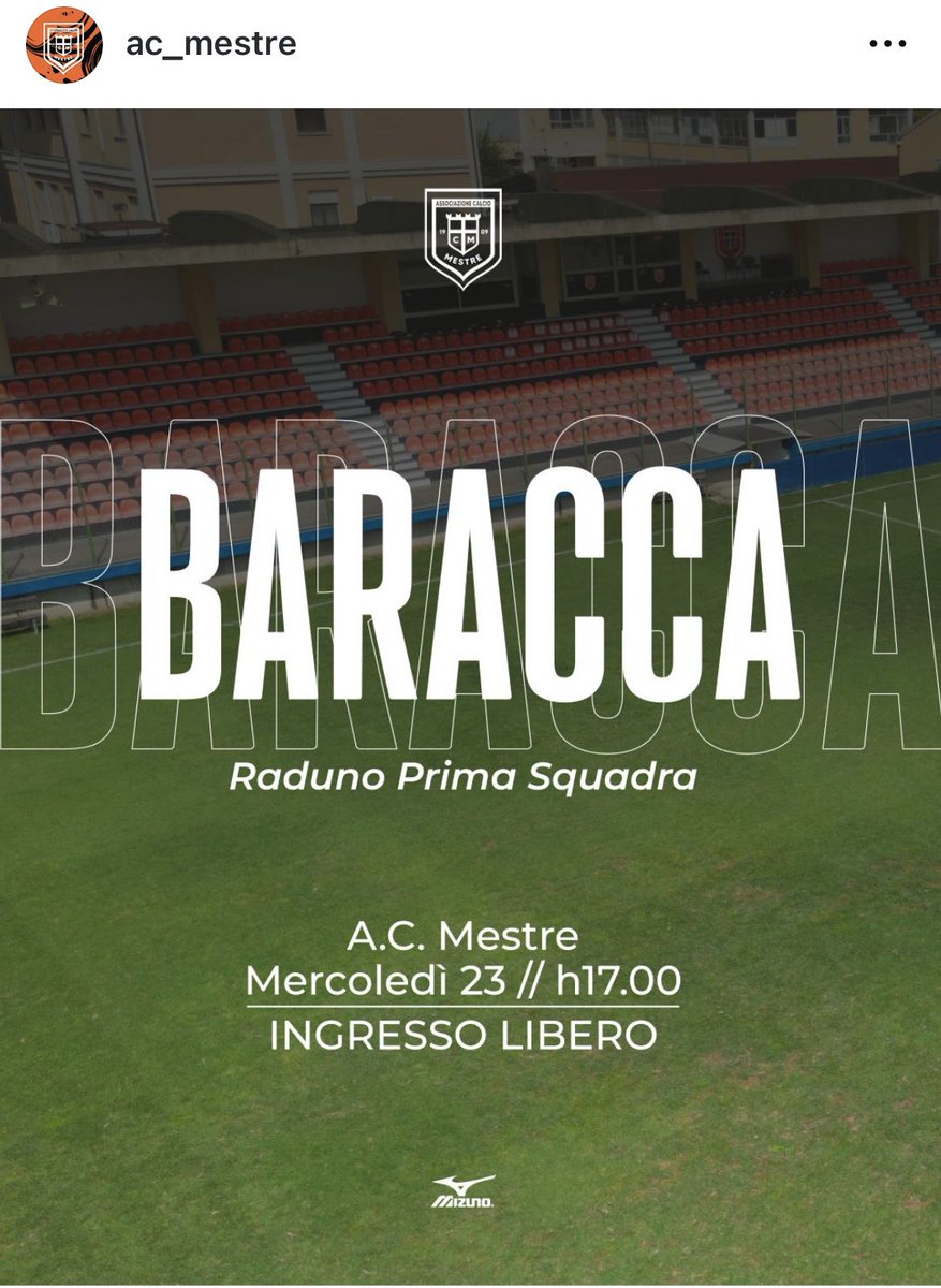 Mercoledì 23 Luglio allo stadio Baracca di Mestre ricomincerà la nostra stagione. 

Forza Mestre! 

#17luglio #football #Mestre #SerieD