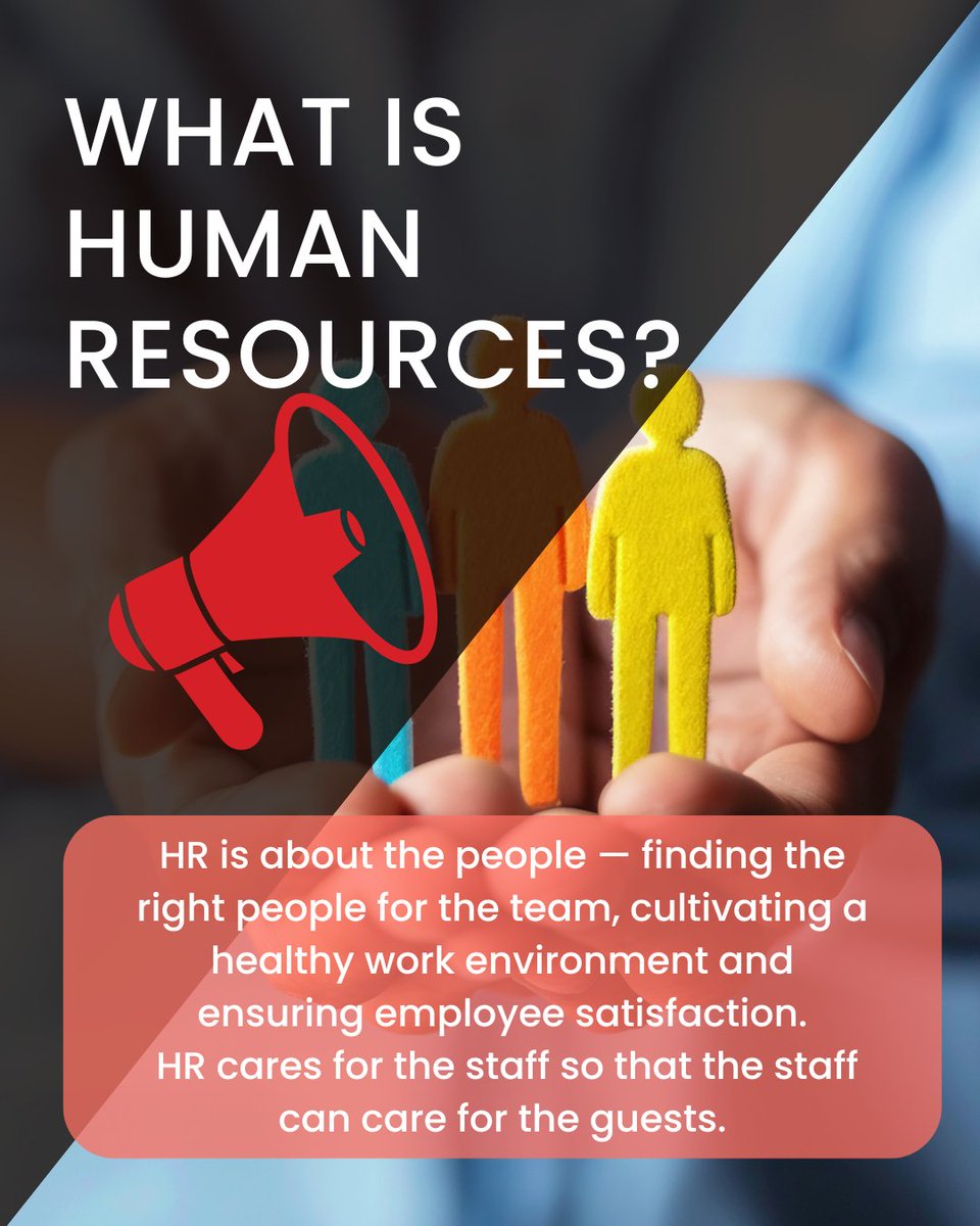 DO YOU KNOW what Human Resources(HR) is?     
HR is the heart of every #hospitality team! 
Hiring people, building teams, training &amp; supporting them HR ensures every team member feels valued and ready to deliver great service.

#humanresources #hospitalitycareers #studentlearning