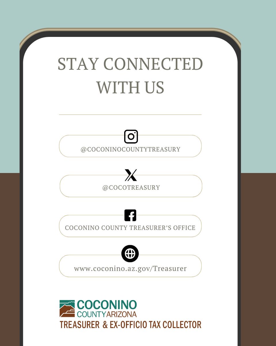 CoCoTreasury's tweet image. We have some big things coming to the Coconino County Treasurer's Office! Make sure to follow us to stay connected and up to date on new information!