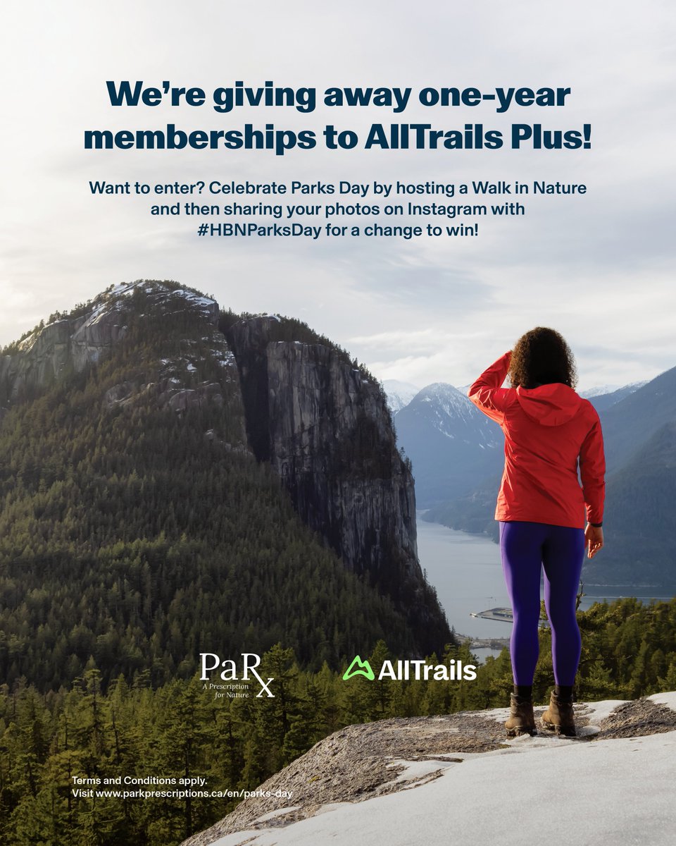 Take or host a Walk in Nature and share your photos with us for a chance to win 5x one-year AllTrails Plus memberships! Share your photos on Instagram by tagging us and using #HBNParksDay, or, email your photos to parx@bcparksfoundation.ca. Contest closes July 21, 2025.