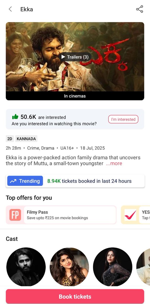 Kannada_BMS's tweet photo. Ekka Fast Filling/ Sold Out Show count 

Bengaluru: 5/290
Mysuru: 11/37

8.94K Tickets booked in last 24 hours 

Not included shows of Doddaballapura,Hosur, Nelamangala,Anekal,Kolar* for Bengaluru count 

#Ekka @yuva_rajkumar https://t.co/yJ0bSMF3oU