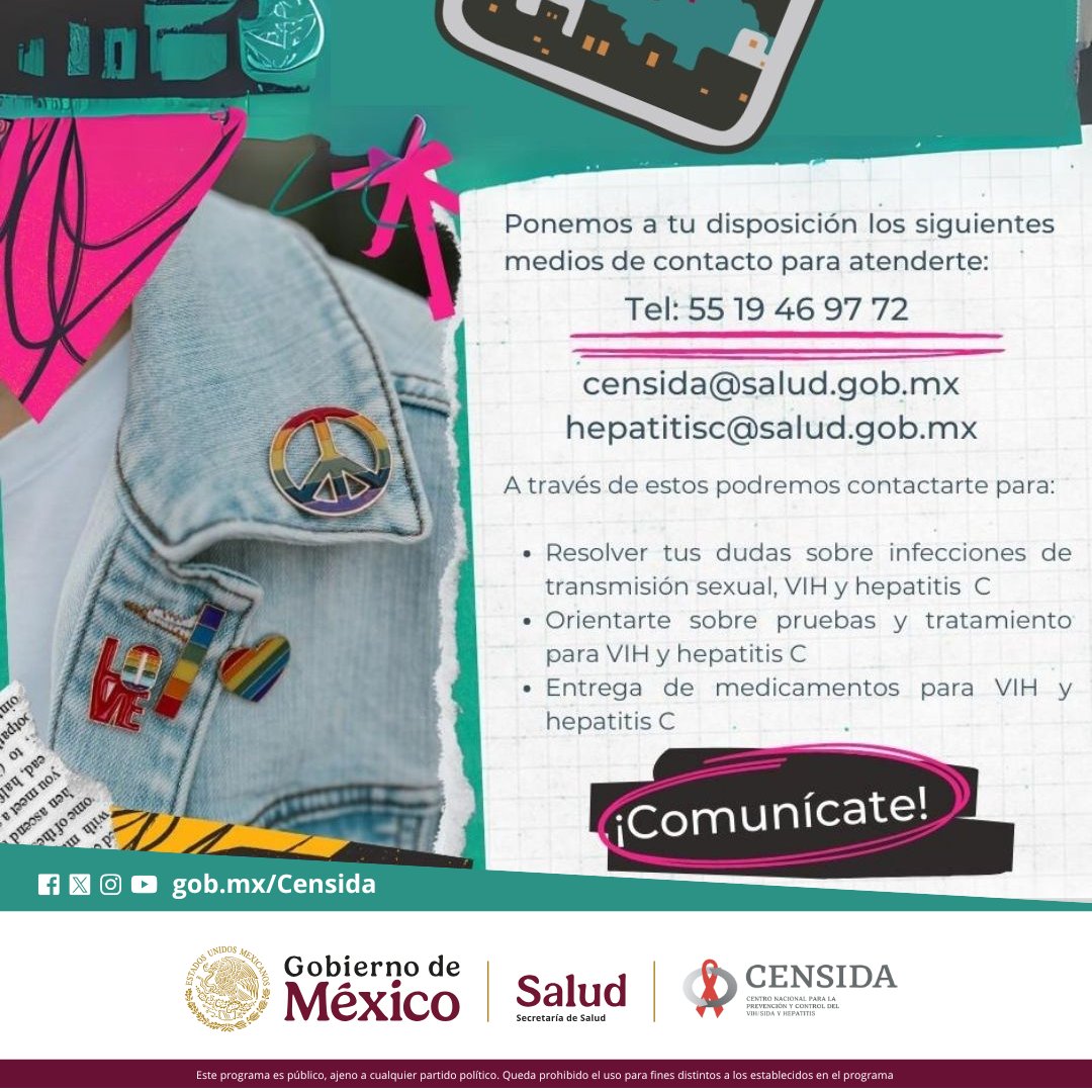 Censida (@censida) on Twitter photo Si recibiste un diagnóstico de VIH y no sabes cómo iniciar tratamiento antirretroviral gratuito. Llama o escríbenos, 5519469772, censida@salud.gob.mx , te orientamos. Si recibiste un diagnóstico de VIH y no sabes cómo iniciar tratamiento antirretroviral gratuito. Llama o escríbenos, 5519469772, censida@salud.gob.mx , te orientamos.