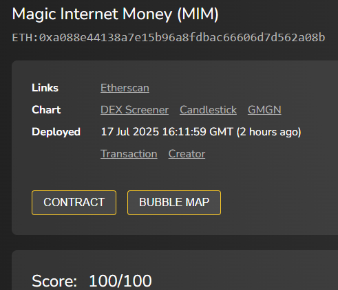 MIMTokenERC's tweet image. 100/100 PERFECT SCORE ON @Token_Sniffer 

tokensniffer.com/token/eth/0xa0…

@dexscreener please update for $MIM ...  👃