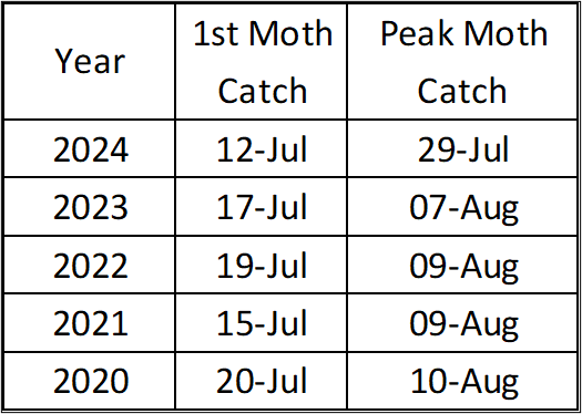 Western Bean Cutworm update: First moths caught in pheromone trap at Winchester Research Station, putting peak flight around August 7. If an insecticide is needed, the spray window is typically 4–7 days after peak to target larvae before they enter the ear. #OntAg